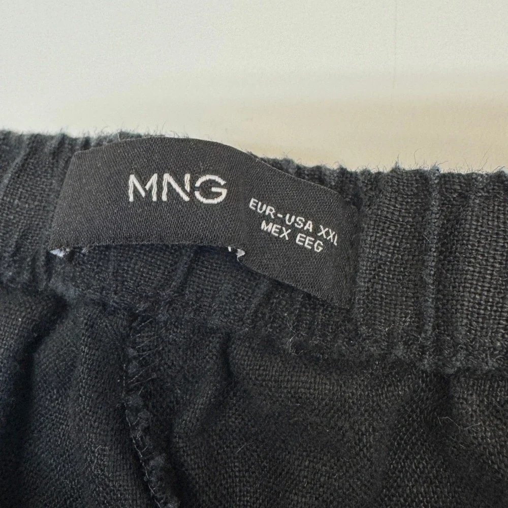 MNG Mango Pants Womens XXL Black Linen‎ Straight Leg Coastal Grandma Boho